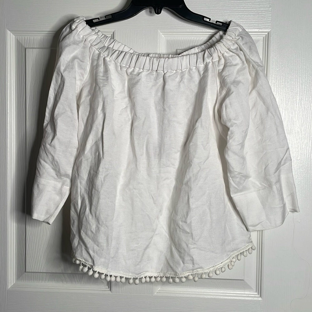 NWT Joan vass off the shoulder fringe shirt